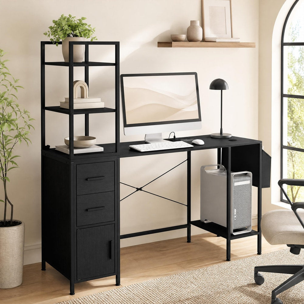 Office Desk with LED Lights in Black