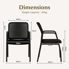 Dimensions diagram showing the height and width of the black office chairs