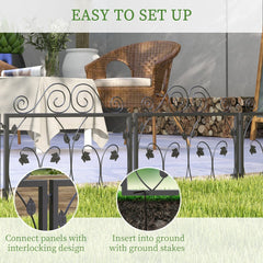 Outsunny Set of Four 57cm Leaf Scroll Metal Fence Panels - Black - product image 4