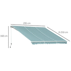 Outsunny 3 x 2.5m Patio Awning, Anti-UV and Waterproof Sun Shade Canopy with Chain Drive and Hand Crank, Green/White Stripes