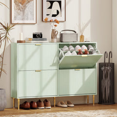HOMCOM Elegant Four-Drawer Shoe Cabinet - Light Green