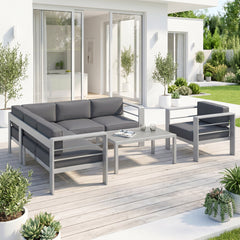 Outsunny Five-Piece Aluminium Garden Sofa Set, with Glass-Top Table - Grey