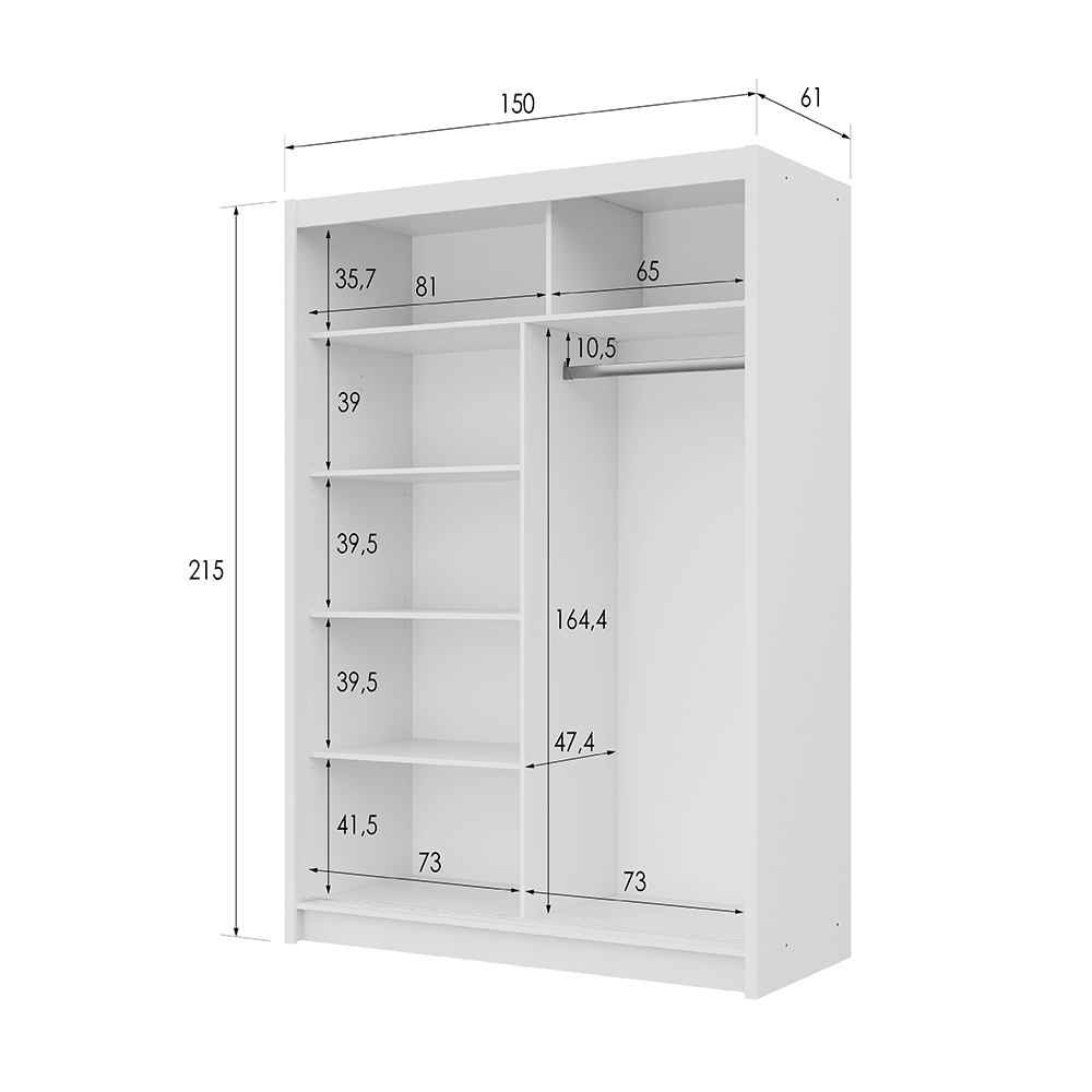 White Mirrored Sliding Door Wardrobe 150cm – MAYFAIR