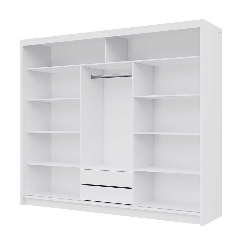 White Mirrored Sliding Door Wardrobe 250cm – CHESTER 2