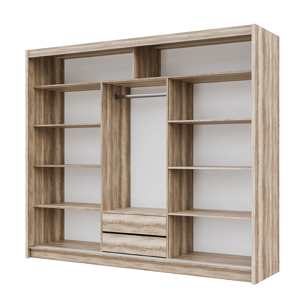 KINGSTON 250cm Sliding Door Wardrobe Oak Canyon + White + Mirror
