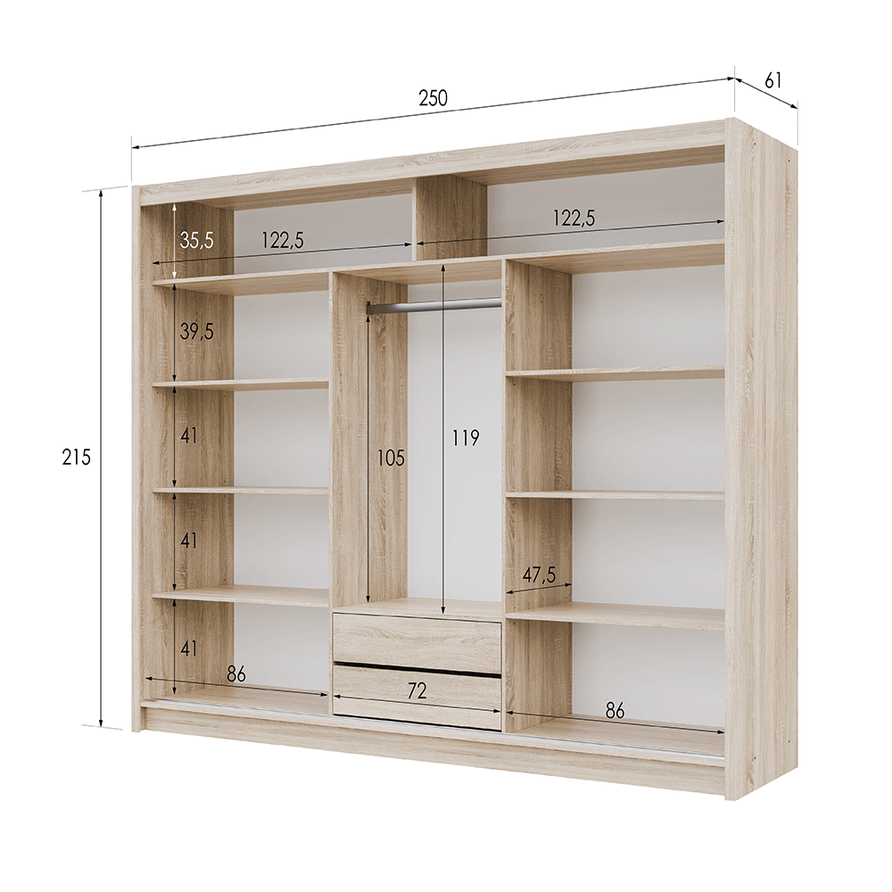 Oak Sonoma + Lava Mirrored Sliding Door Wardrobe 250cm – GRAYSON