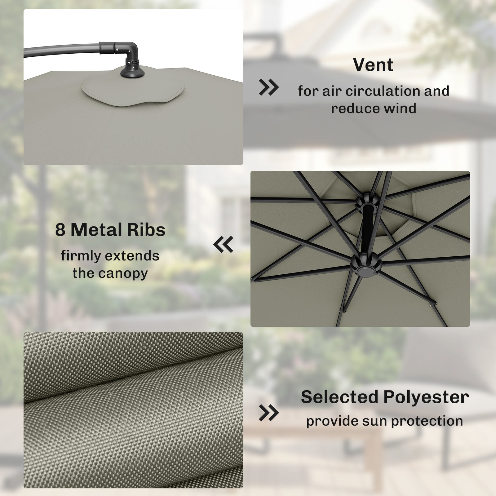 Outsunny 3m Overhanging Parasol, with Base, Weights and Cover - Light Grey
