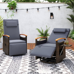 Outdoor 360° Swivel Rattan Recliner Chair with Adjustable Backrest and Footrest-Grey