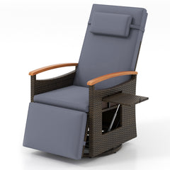 Outdoor 360° Swivel Rattan Recliner Chair with Adjustable Backrest and Footrest-Grey