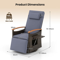 Outdoor 360° Swivel Rattan Recliner Chair with Adjustable Backrest and Footrest-Grey