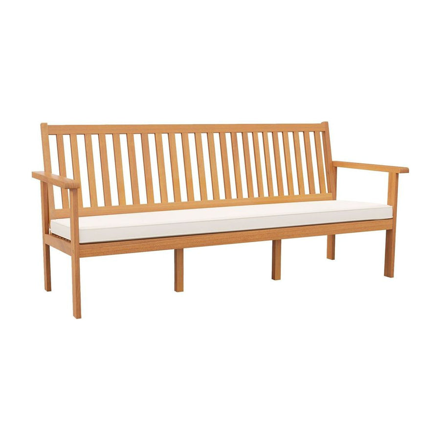 Outdoor Acacia Wood Bench 3-Seat Patio Bench with Removable Seat Cushion-White