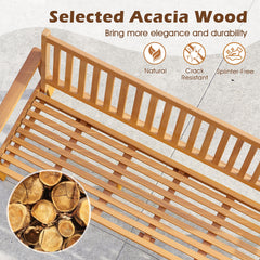 Outdoor Acacia Wood Bench 3-Seat Patio Bench with Removable Seat Cushion-White