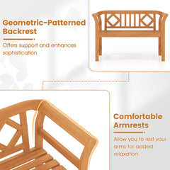 Outdoor Bench Acacia Wood 2-Person Patio Loveseat with Backrest Garden Bench