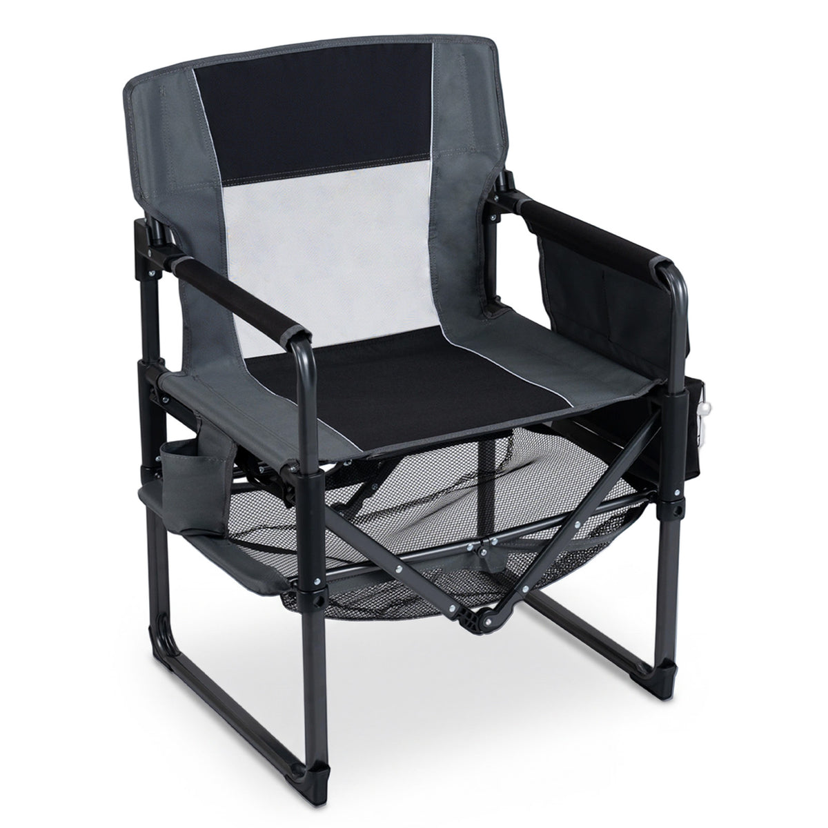 Outdoor Camping Chair with Cup Holder and Side Pocket-Black
