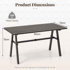 Outdoor Dining Tale for 6 with 4.9 cm Umbrella Hole for Deck-Dark Brown