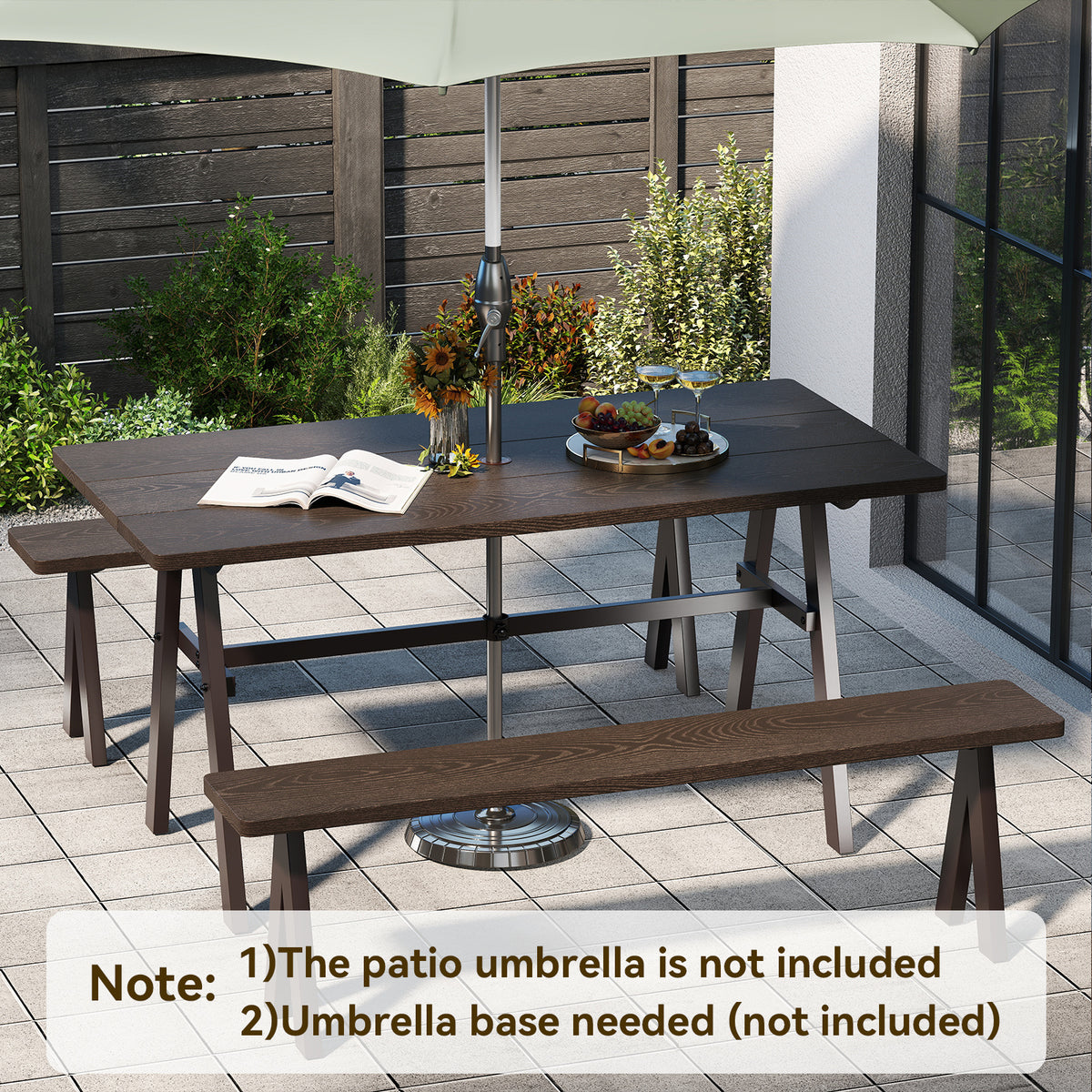 Outdoor Dining Tale for 6 with 4.9 cm Umbrella Hole for Deck-Dark Brown
