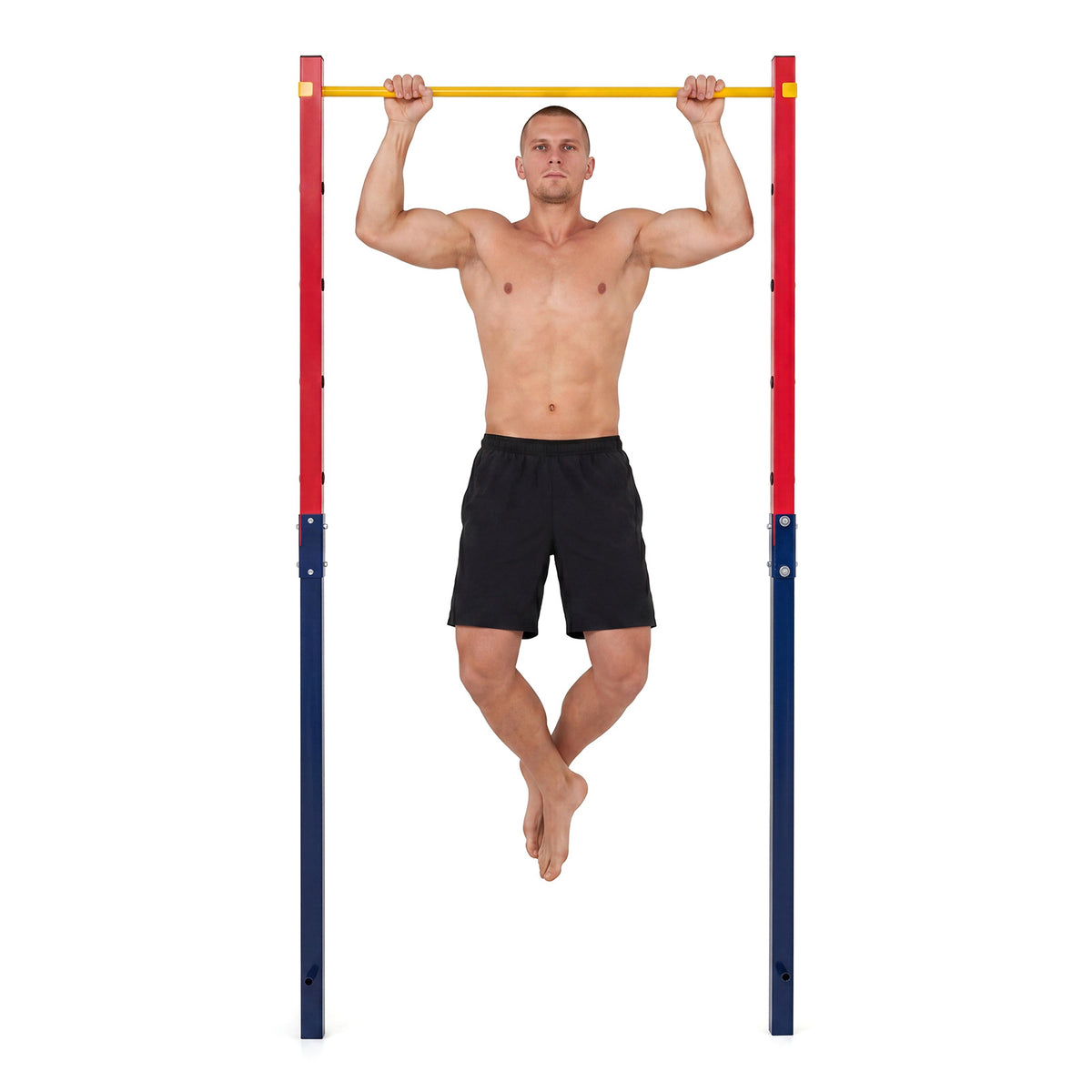 Outdoor In-Ground Pull Up Bar Heavy Duty Metal Pull Up Bar Station with 5 Adjustable Heights-Red