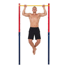 Outdoor In-Ground Pull Up Bar Heavy Duty Metal Pull Up Bar Station with 5 Adjustable Heights-Red