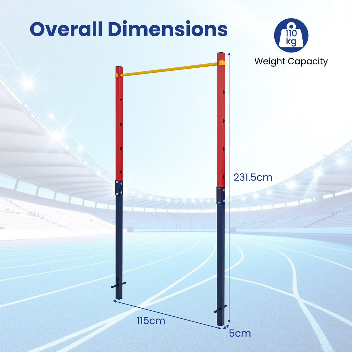 Outdoor In-Ground Pull Up Bar Heavy Duty Metal Pull Up Bar Station with 5 Adjustable Heights-Red
