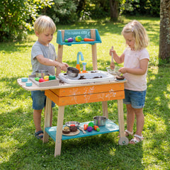 Outdoor Kids Play Kitchen Set Wooden Toy Kitchen Playset with Removable Sink-Multicolor