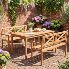 Outdoor Loveseat Bench 2-Person Patio Acacia Wood Garden Chair with Armrests