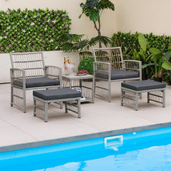 Outdoor Rattan Conversation Set with Seat and Back Cushions for Backyard and Poolsida