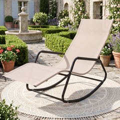 Outdoor Rocking Chair and Patio Lounge Chair with Curved Armrests and Back Support Bar for Garden-Beige