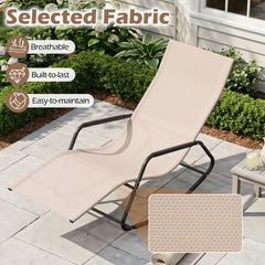 Outdoor Rocking Chair and Patio Lounge Chair with Curved Armrests and Back Support Bar for Garden-Beige