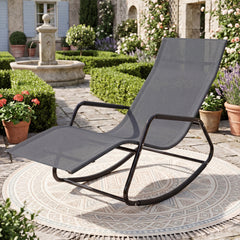 Outdoor Rocking Chair and Patio Lounge Chair with Curved Armrests and Back Support Bar for Garden-Grey