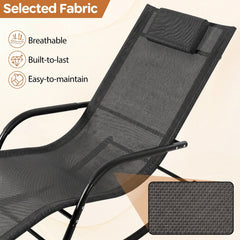Outdoor Rocking Chair and Patio Lounge Chair with Detachable Headrest and Curved Armrests-Black