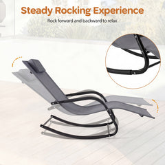 Outdoor Rocking Chair and Patio Lounge Chair with Detachable Headrest and Curved Armrests-Grey