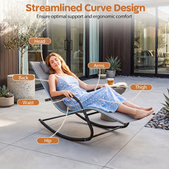 Outdoor Rocking Chair and Patio Lounge Chair with Detachable Headrest and Curved Armrests-Grey