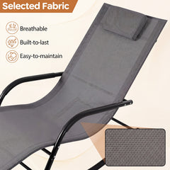Outdoor Rocking Chair and Patio Lounge Chair with Detachable Headrest and Curved Armrests-Grey