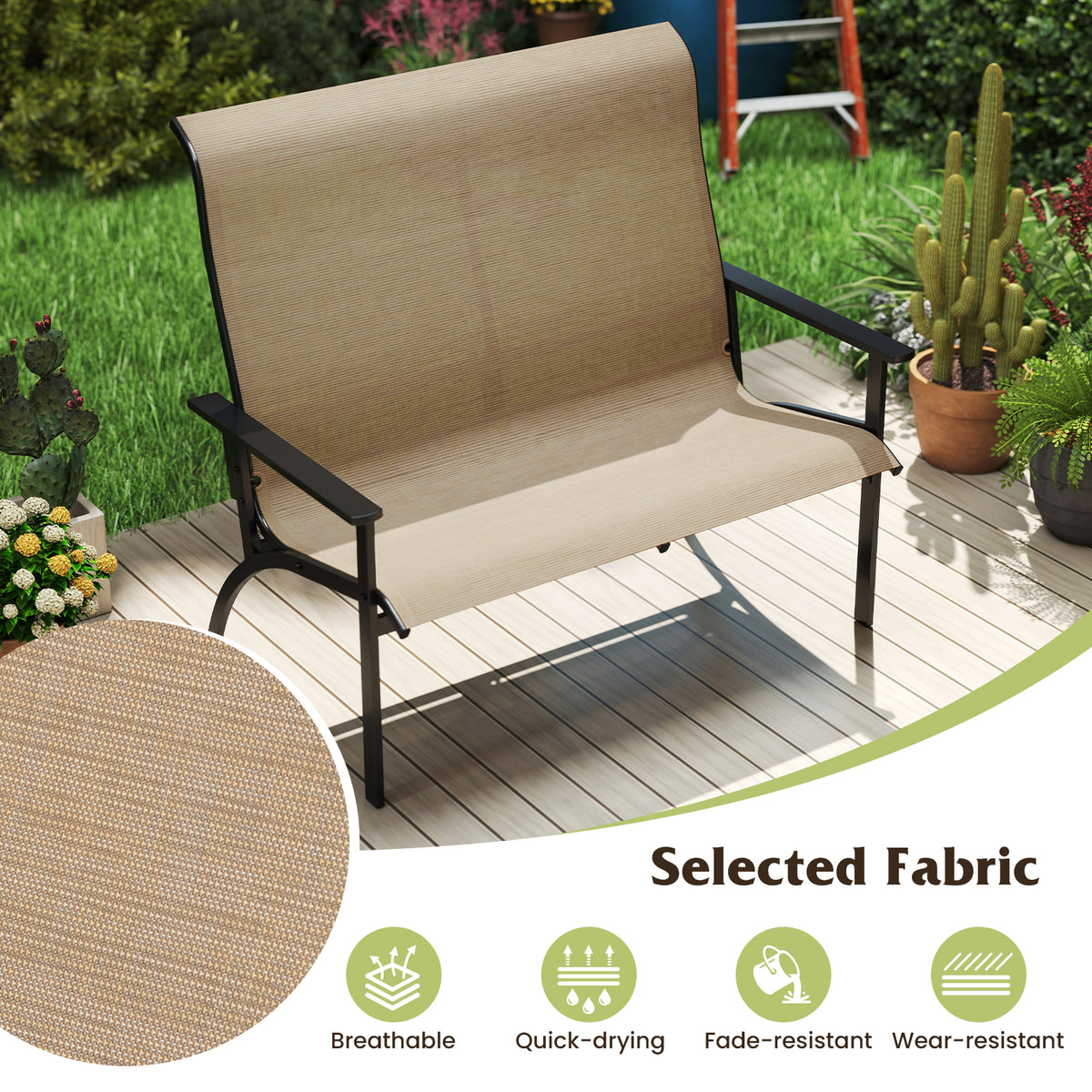 Outdoor Adirondack Bench Chair with High Back and Armrests-Coffee