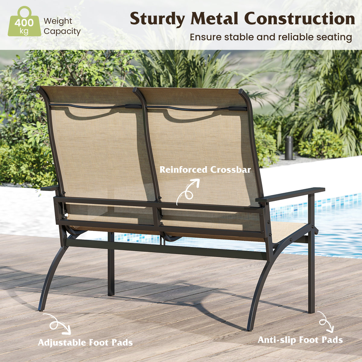 Outdoor Adirondack Bench Chair with High Back and Armrests-Coffee
