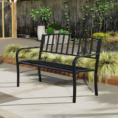 Outdoor Bench 127cm Garden Bench with Slatted Backrest-Black