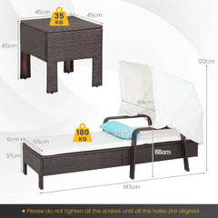 Outdoor Chaise Lounge Chair and Table Set with Adjustable Backrest