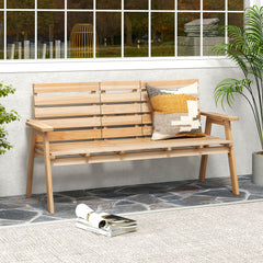 Outdoor Fir Wood Bench with Foldable Middle Table-Natural