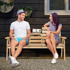Outdoor Fir Wood Bench with Foldable Middle Table-Natural
