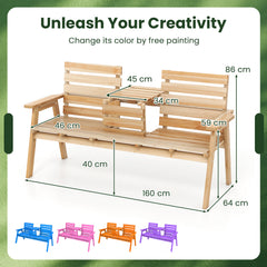 Outdoor Fir Wood Bench with Foldable Middle Table-Natural