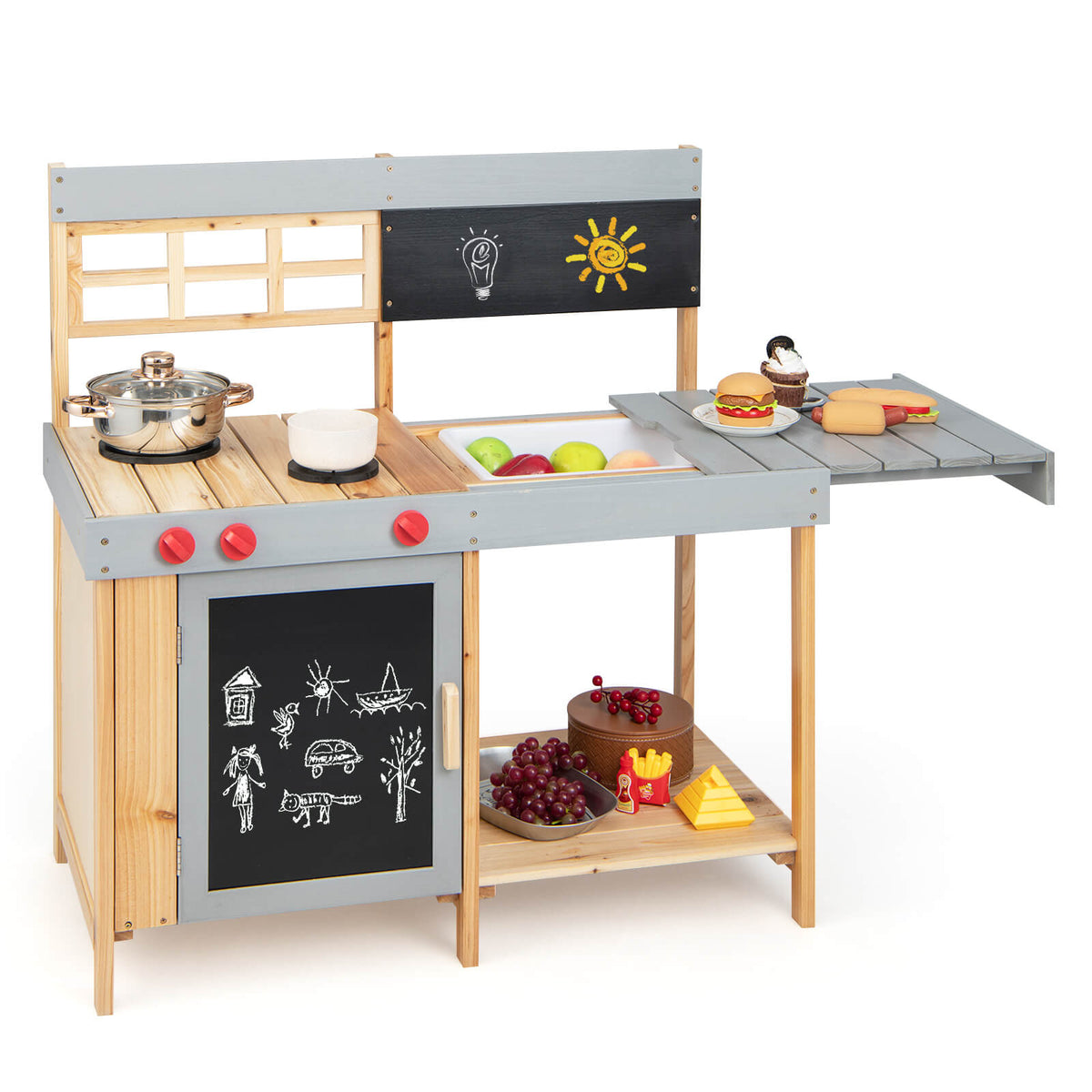 Kids Wooden Mud Kitchen Set with Chalkboard