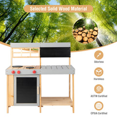 Kids Wooden Mud Kitchen Set with Chalkboard