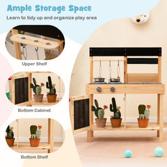 Outdoor Kids Pretend Play Kitchen with 2 Removable Sinks-Natural