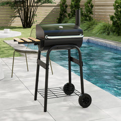 Outdoor Portable Barbecue Grill with Foldable Side Table-Black