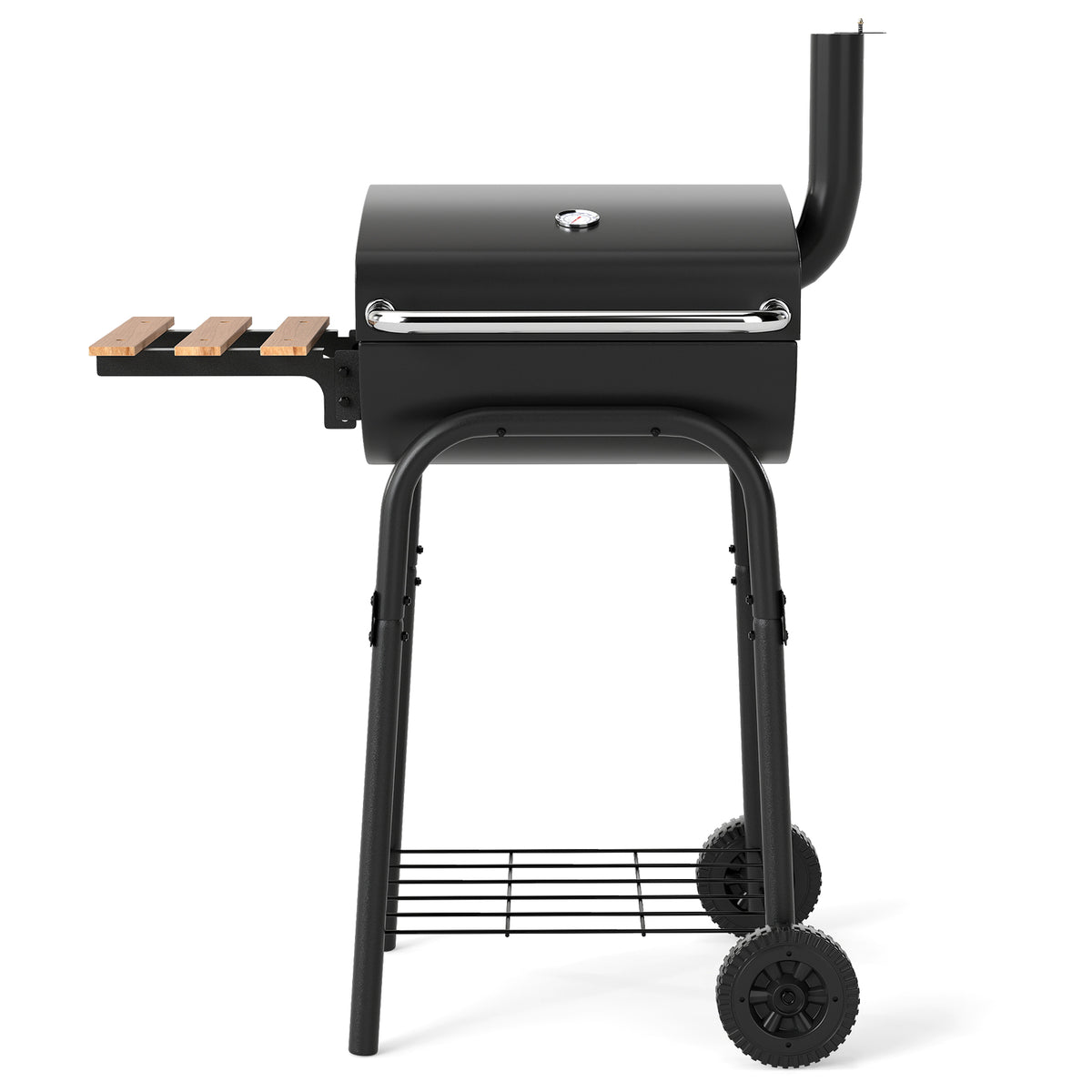 Outdoor Portable Barbecue Grill with Foldable Side Table-Black