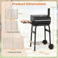 Outdoor Portable Barbecue Grill with Foldable Side Table-Black
