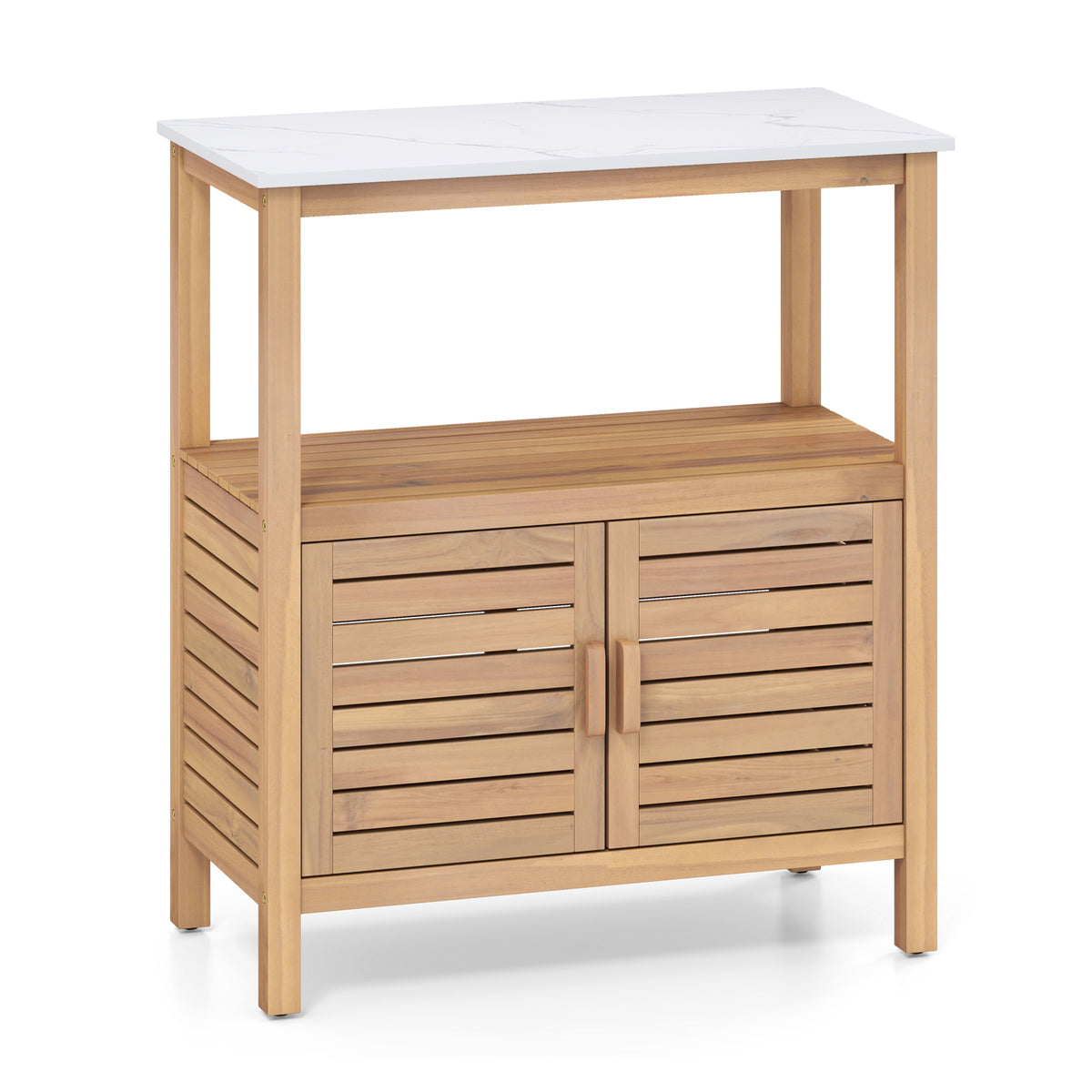 Outdoor Potting Bench with Resin Tabletop and Storage Shelf