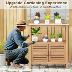 Outdoor Potting Bench with Resin Tabletop and Storage Shelf
