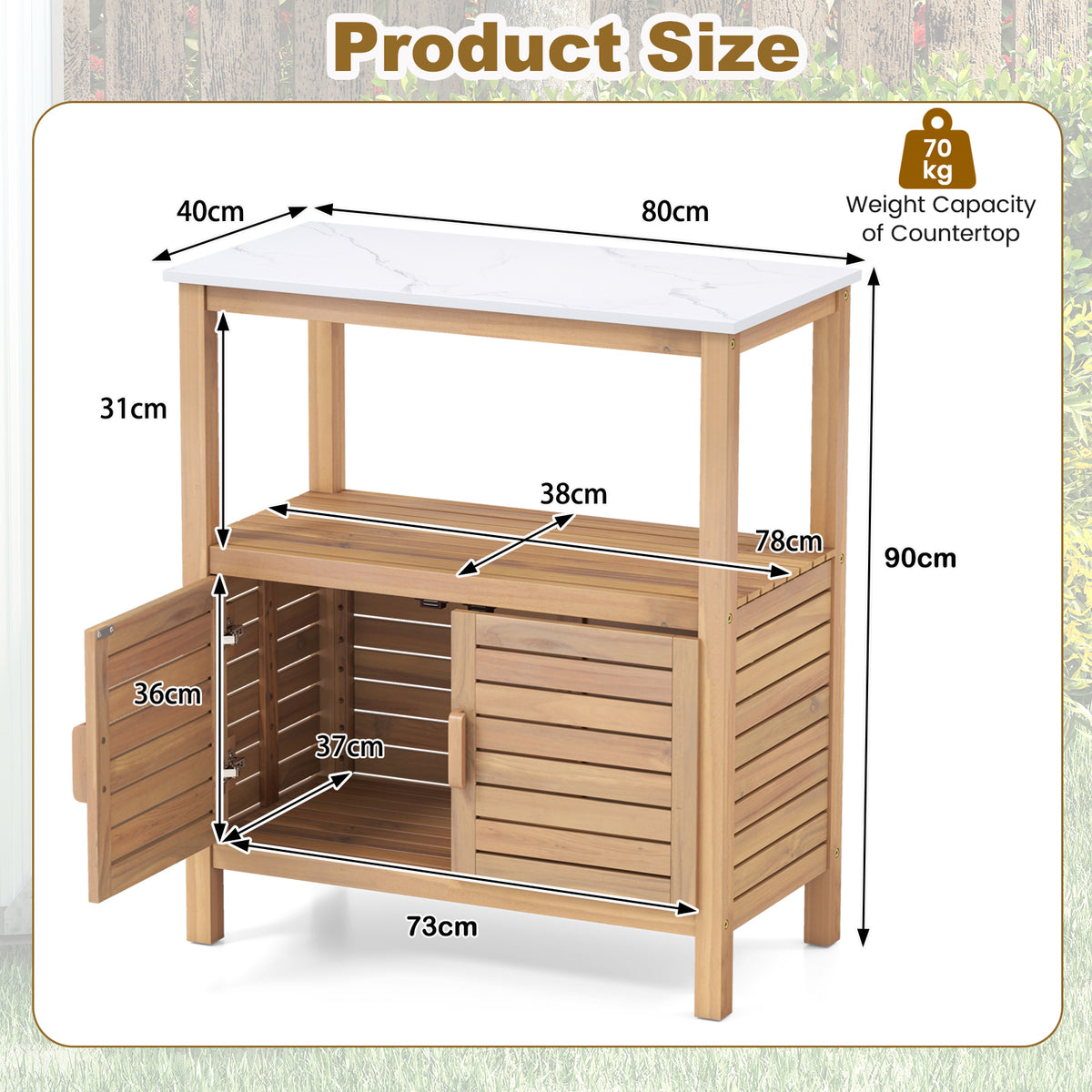 Outdoor Potting Bench with Resin Tabletop and Storage Shelf