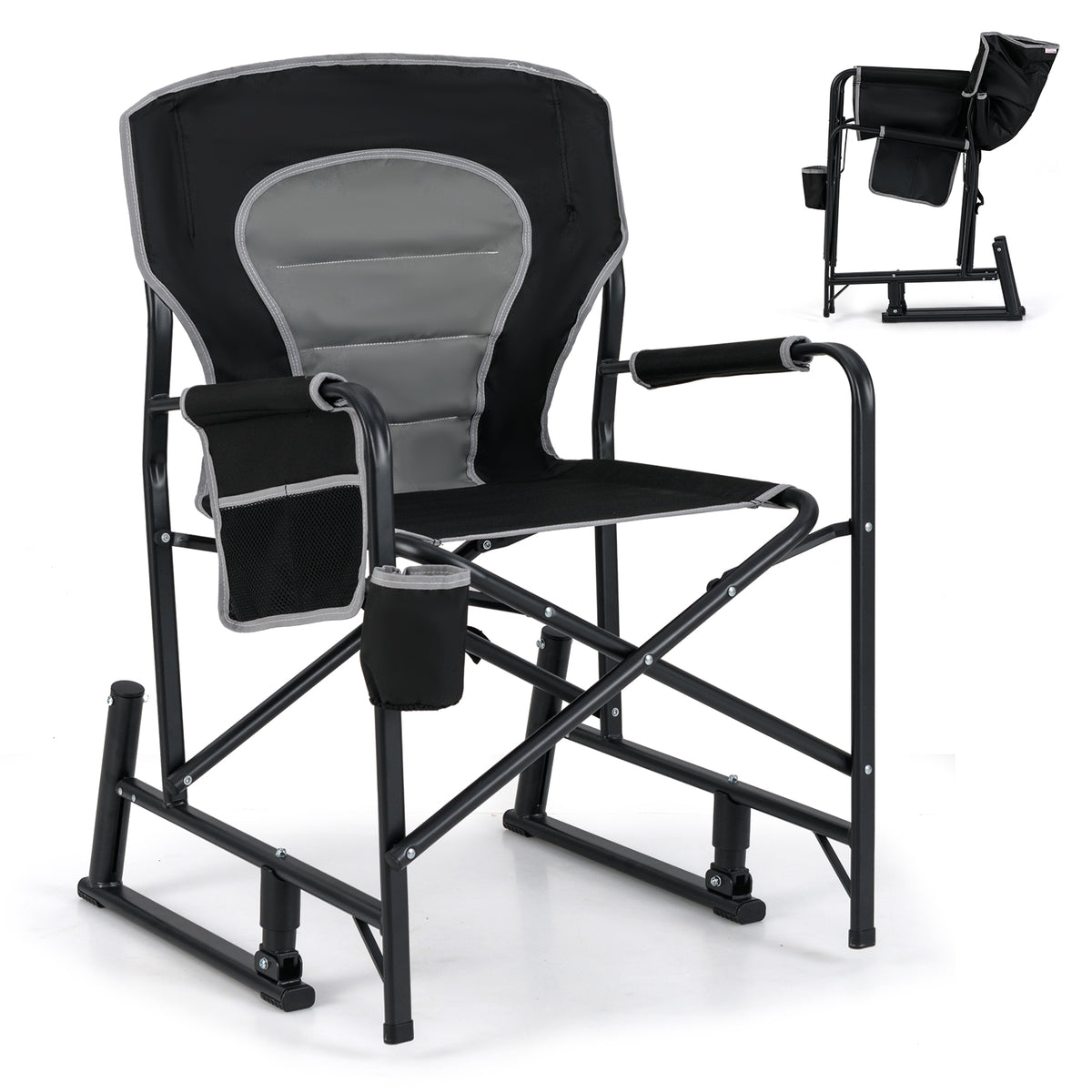 Outdoor Rocker Camping Chair Portable Foldable Rocking Chair-Black